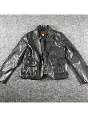 Vintage RVT Brown Faux Leather Distressed Bomber Jacket Sz M Elbow Patches